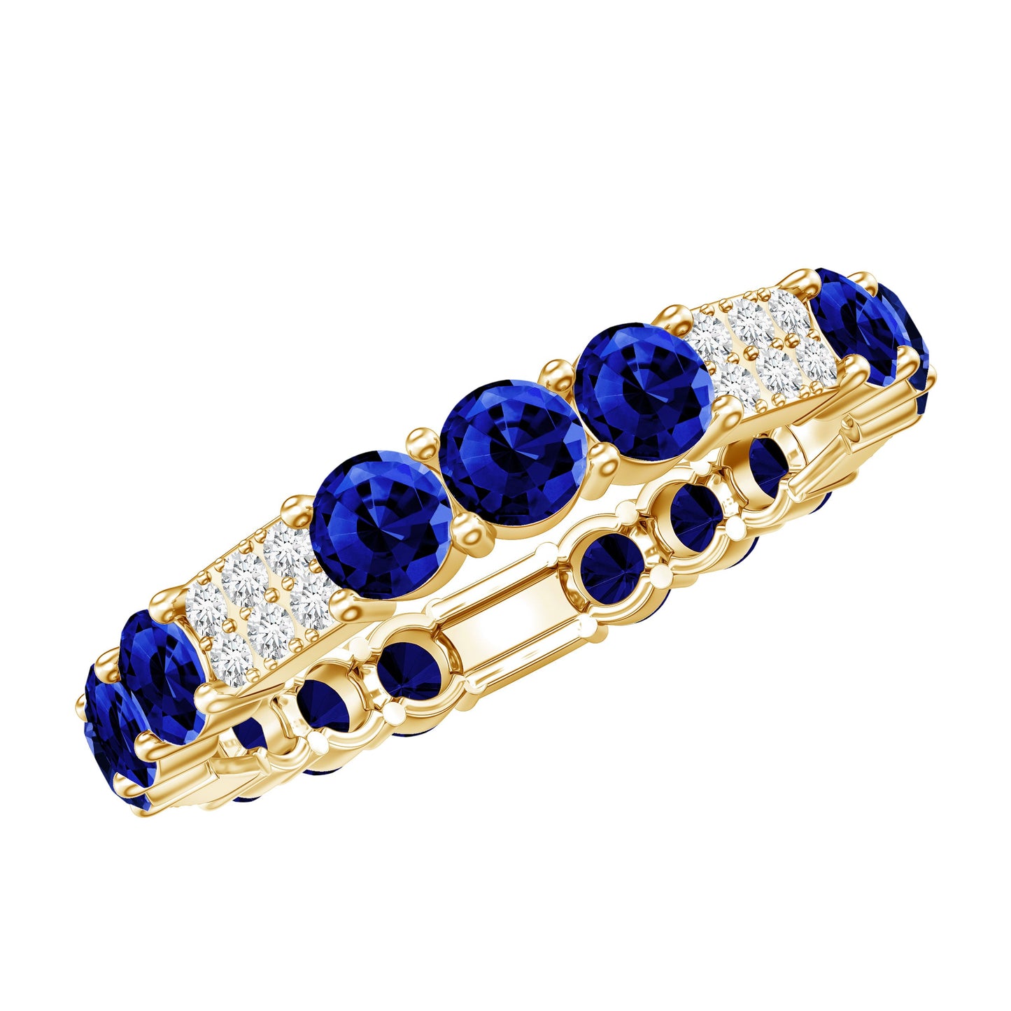 Certified Lab Grown Blue Sapphire Eternity Band Ring with Diamond