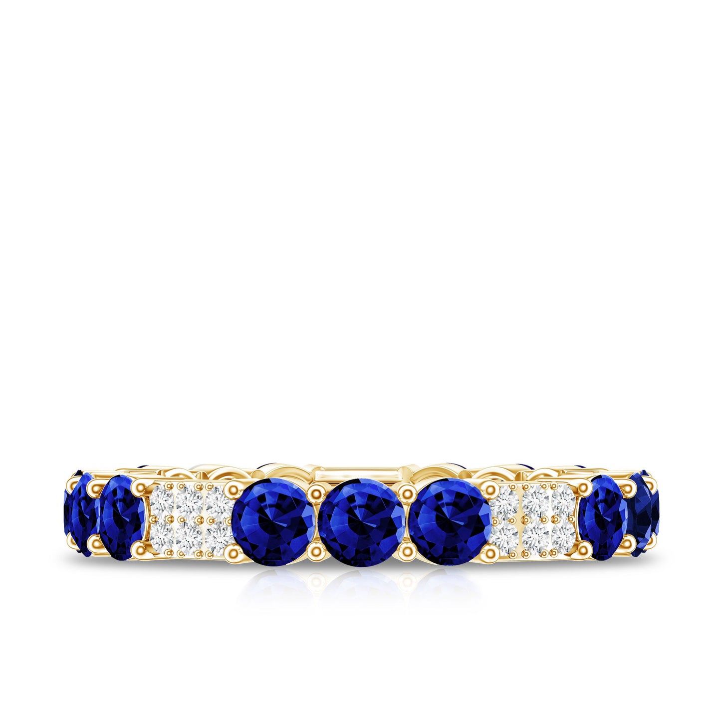 Certified Lab Grown Blue Sapphire Eternity Band Ring with Diamond