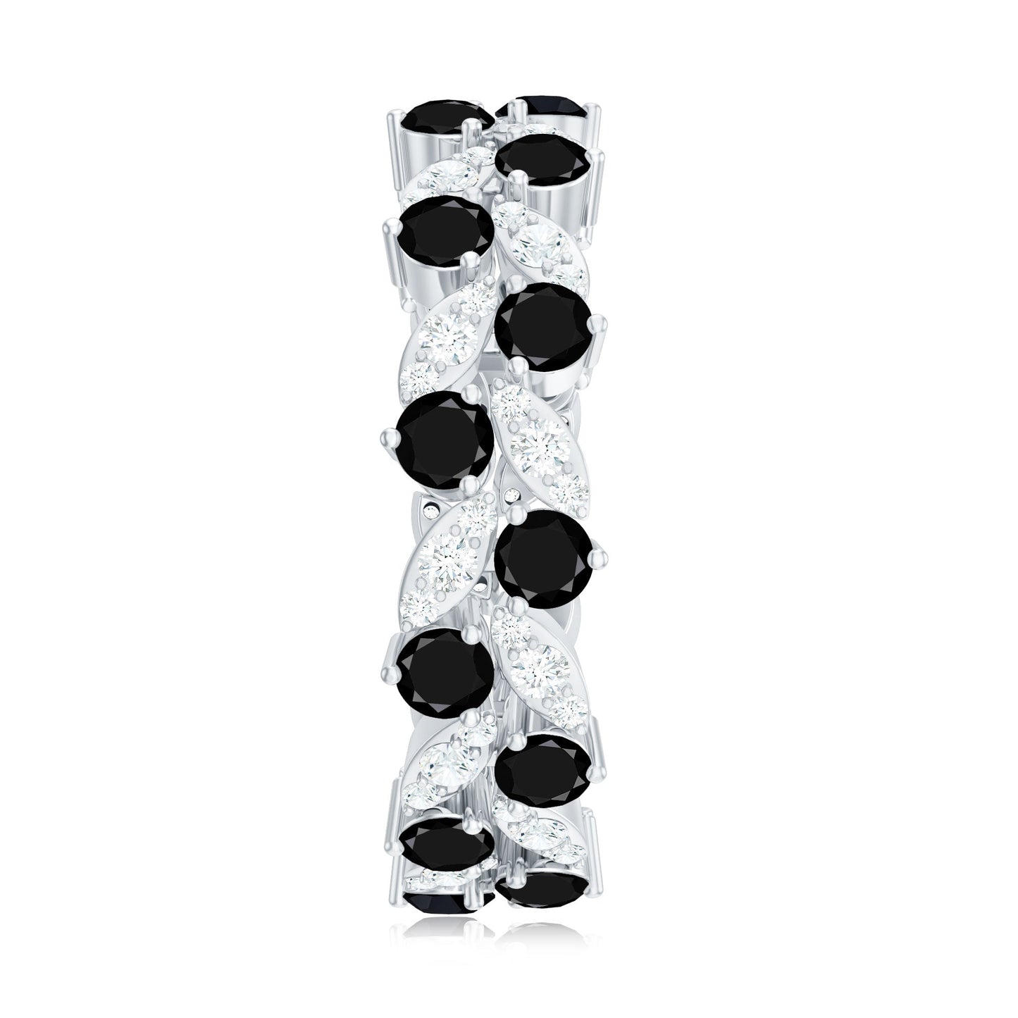Nature Inspired Lab Grown Black Diamond Eternity Band Ring with Moissanite