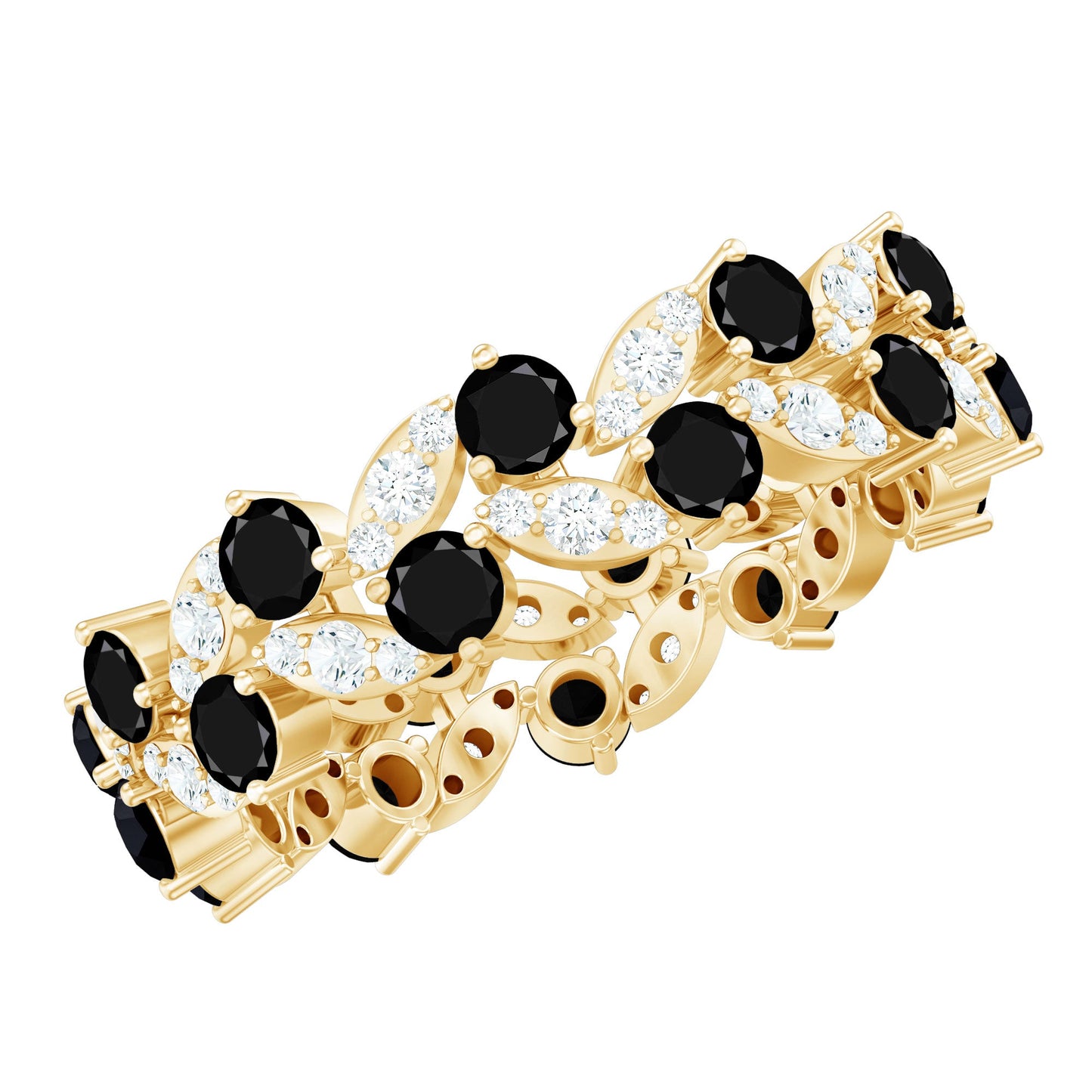 Nature Inspired Lab Grown Black Diamond Eternity Band Ring with Moissanite