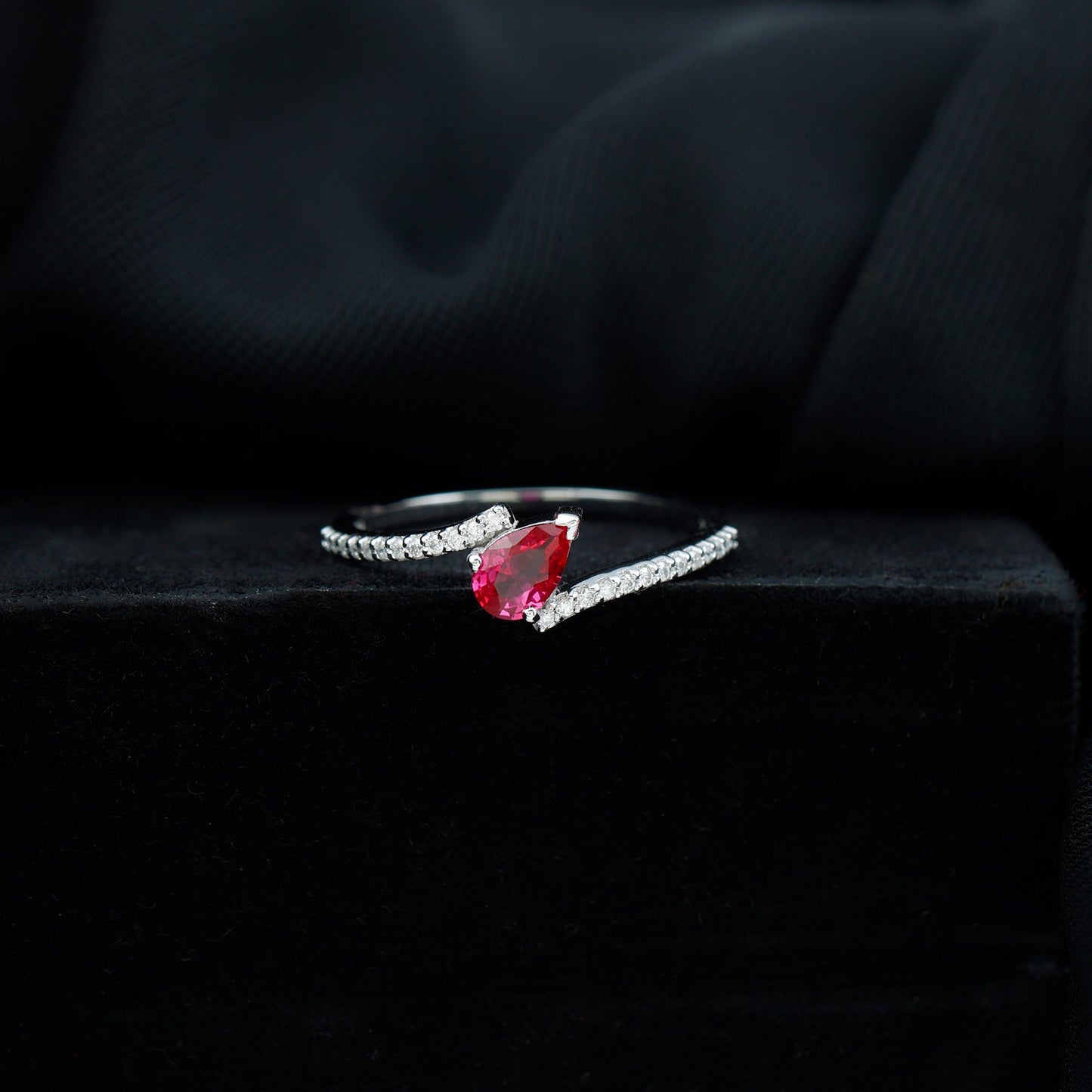 Pear Shape Lab Grown Ruby and Diamond Bypass Promise Ring