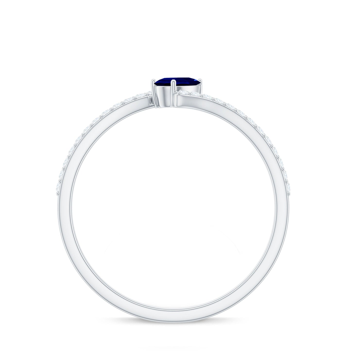 Certified Lab Created Blue Sapphire and Diamond Promise Ring with Bypass Shank