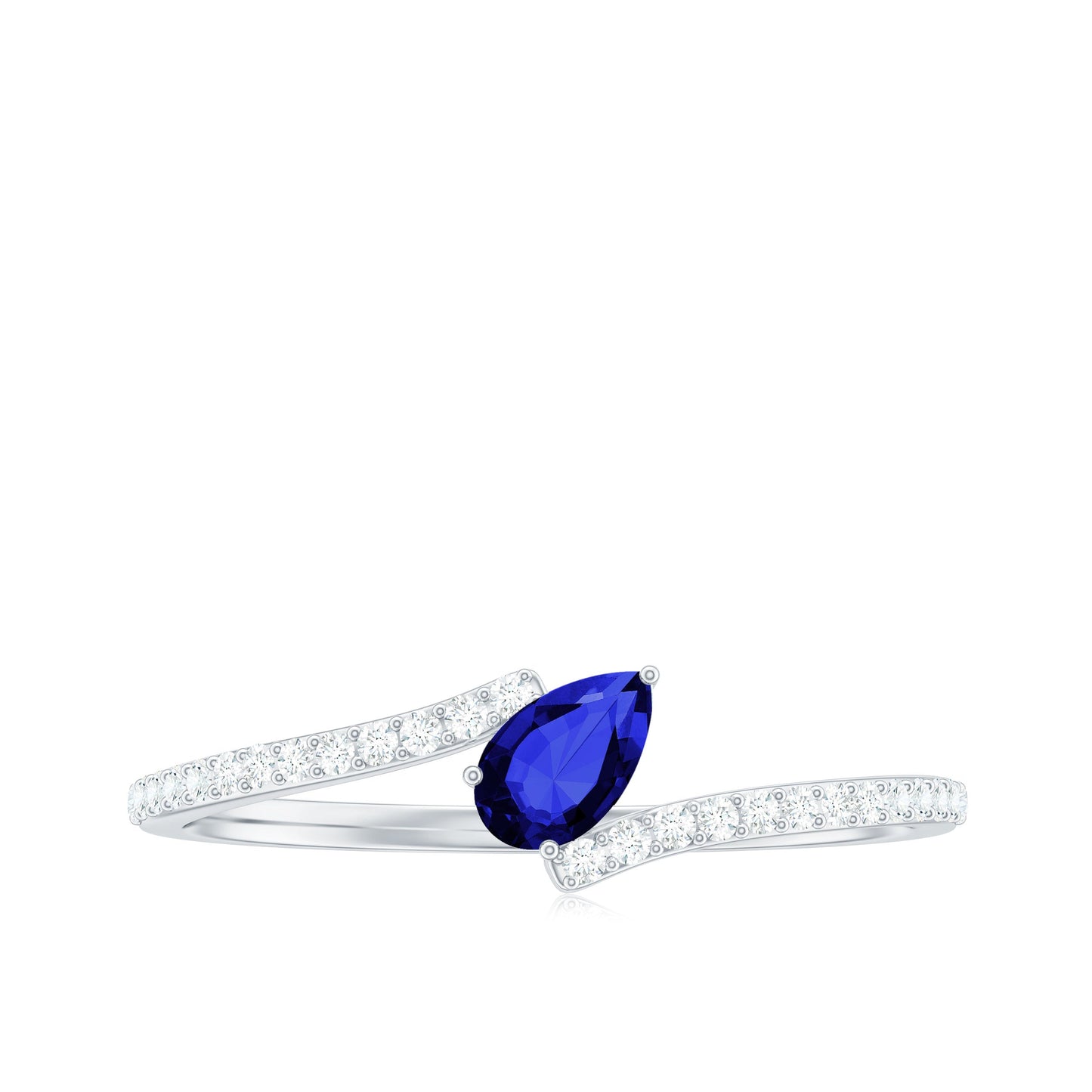 Certified Lab Created Blue Sapphire and Diamond Promise Ring with Bypass Shank