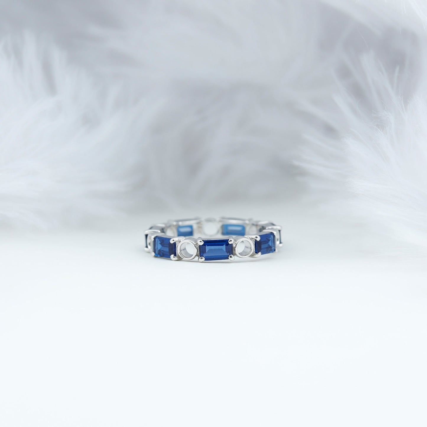 Certified Lab Grown Blue Sapphire Emerald Cut Eternity Band Ring