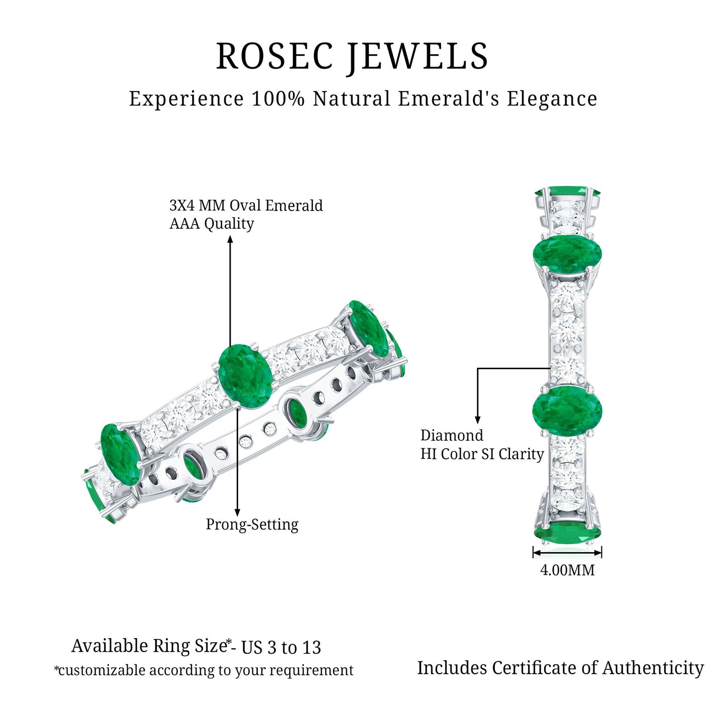 Natural Oval Emerald Diamond Eternity Marriage Anniversary Ring
