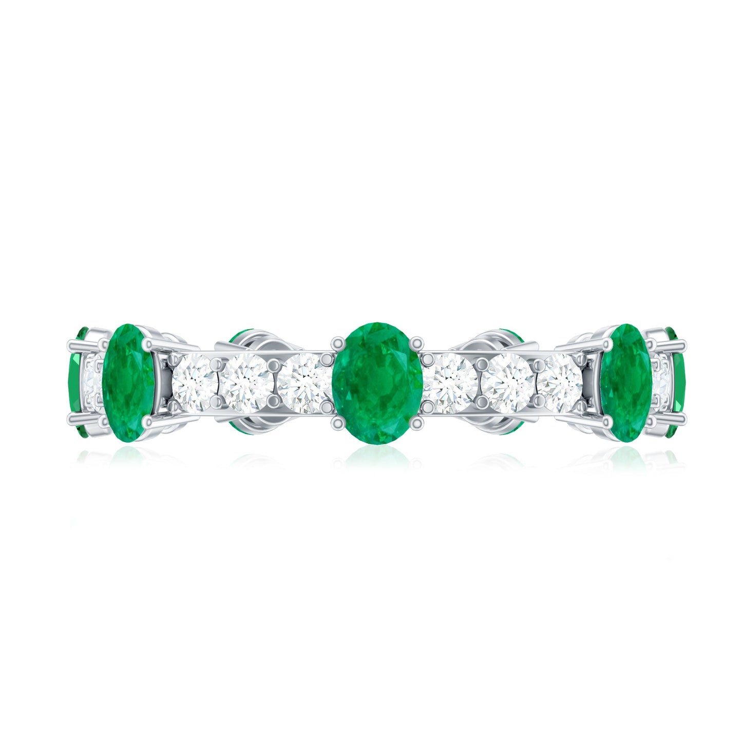 Natural Oval Emerald Diamond Eternity Marriage Anniversary Ring