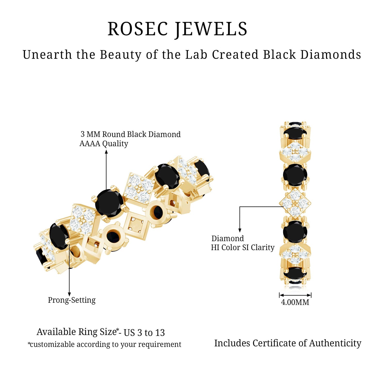 Lab Grown Black and White Diamond Eternity Ring for Women