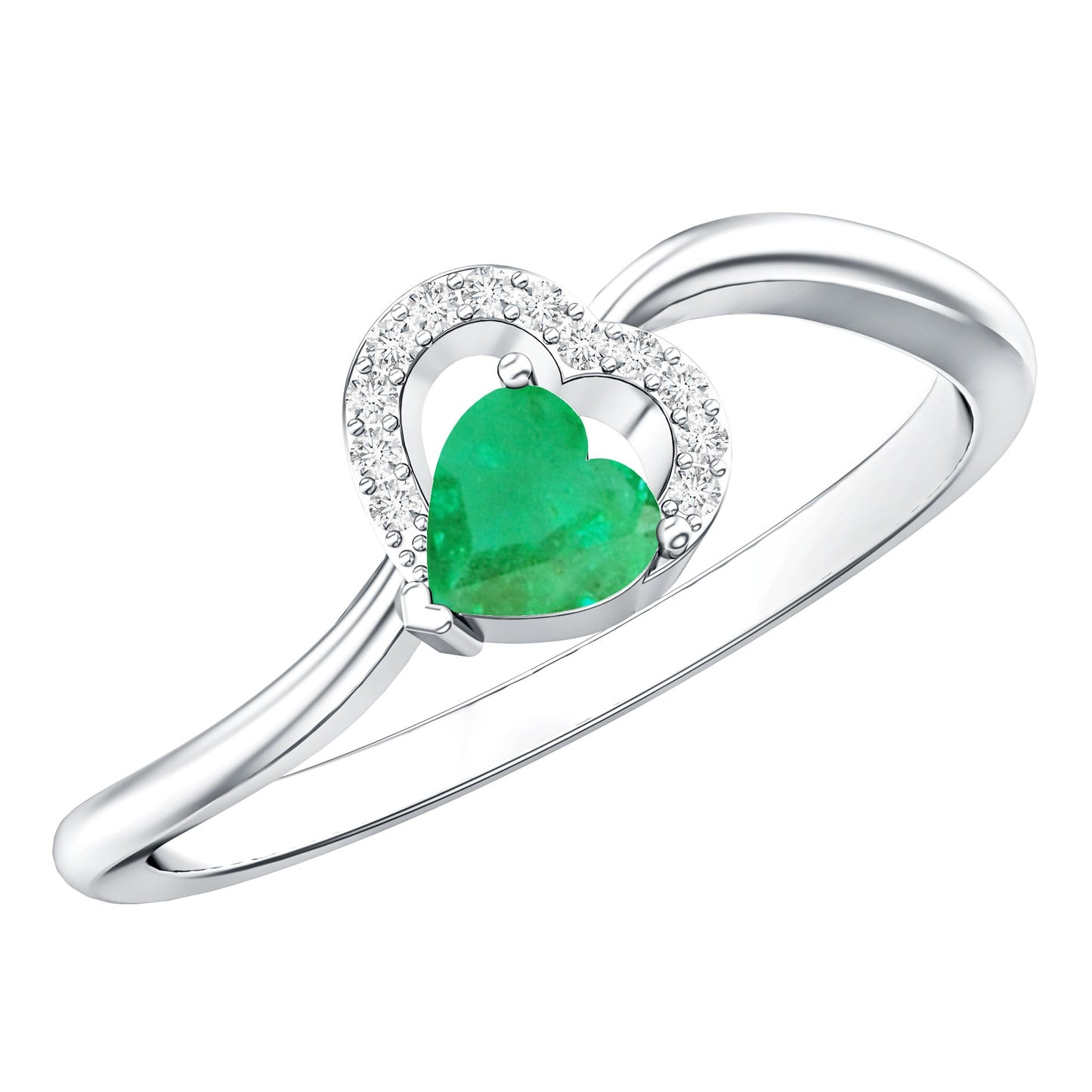 Certified Natural Emerald Heart Promise Ring with Diamond