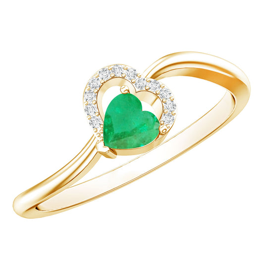Certified Natural Emerald Heart Promise Ring with Diamond
