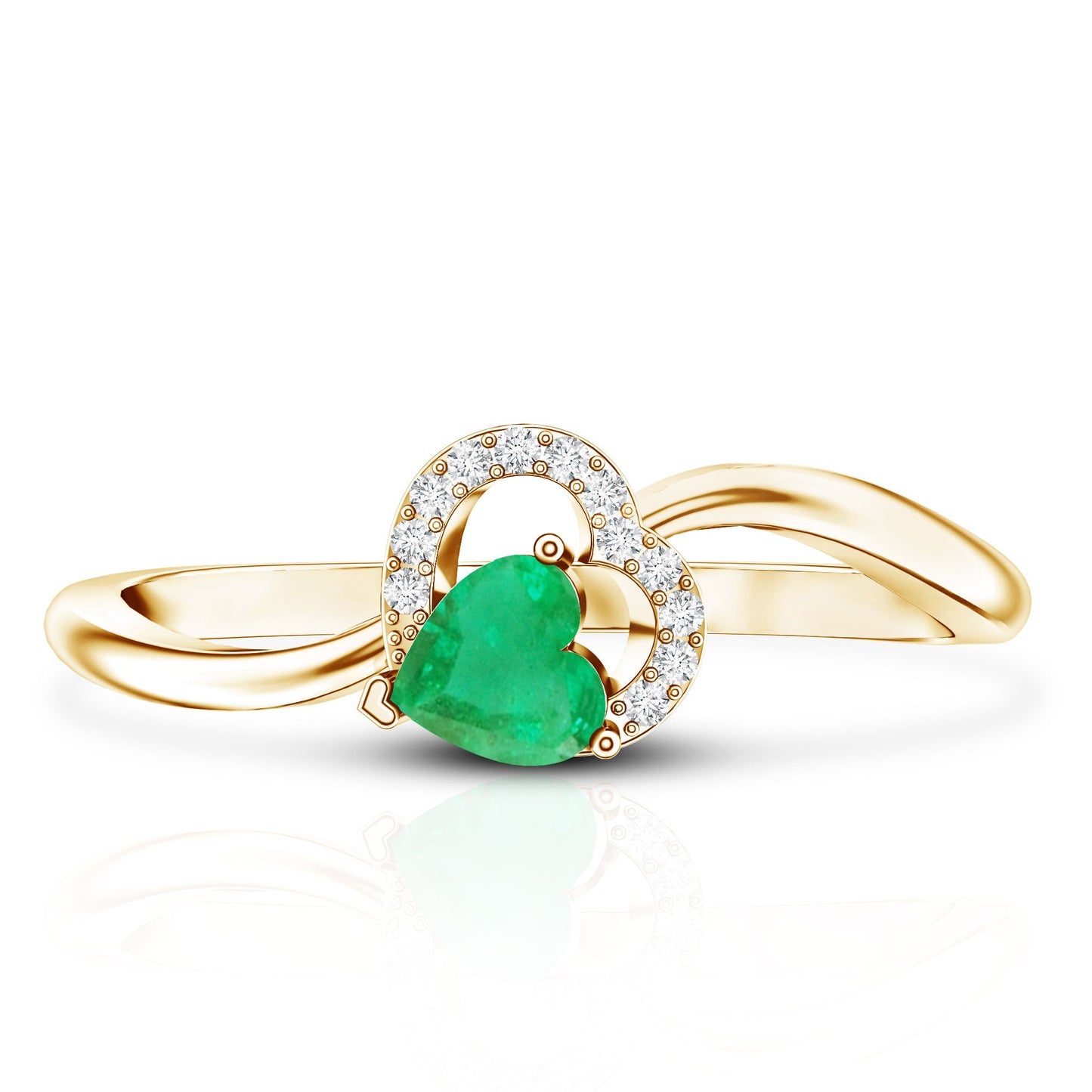 Certified Natural Emerald Heart Promise Ring with Diamond