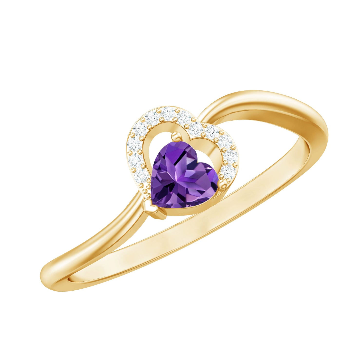 Real 0.9 Carat Amethyst Heart Promise Ring with Diamond