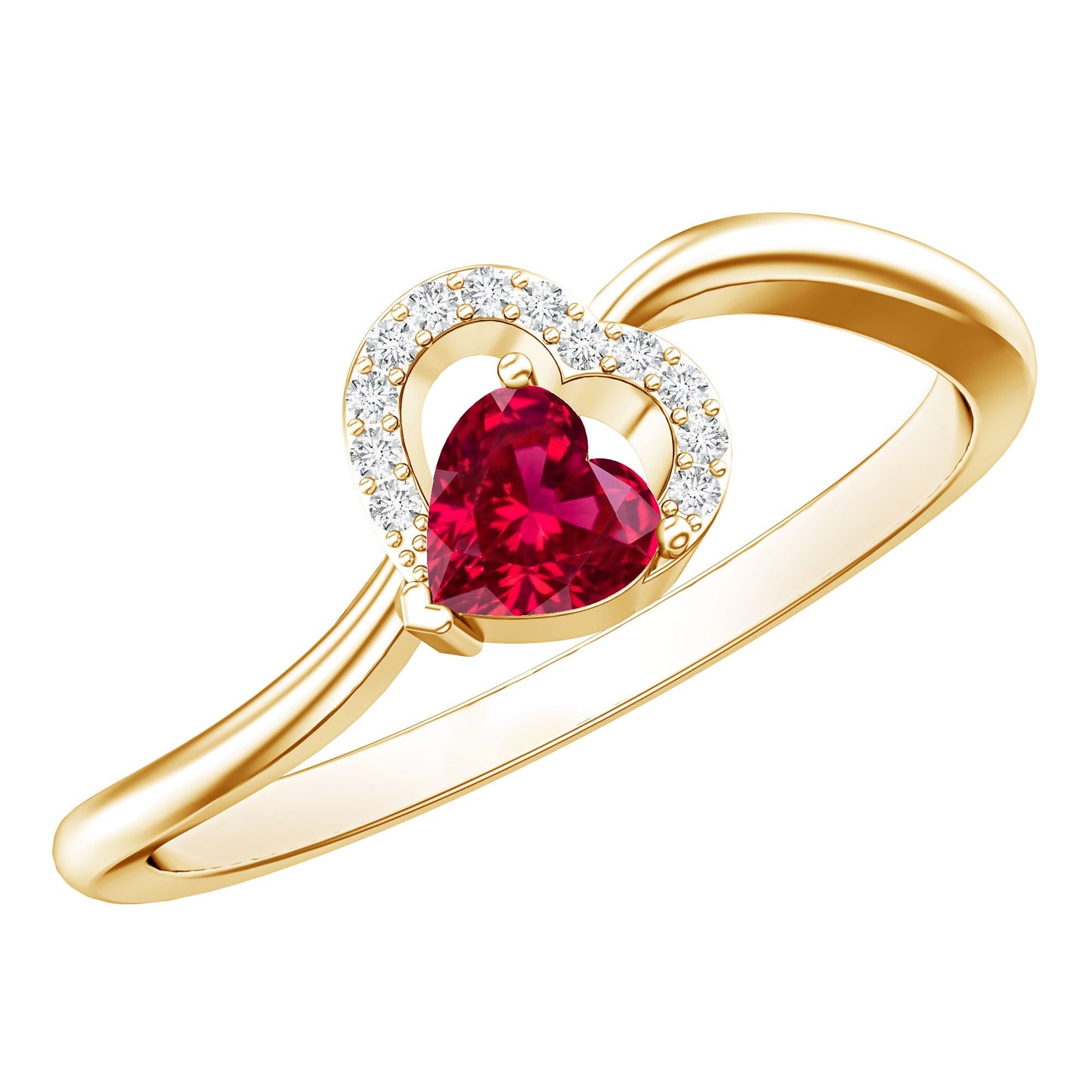 Heart Shape Lab Grown Ruby and Diamond Twisted Promise Ring