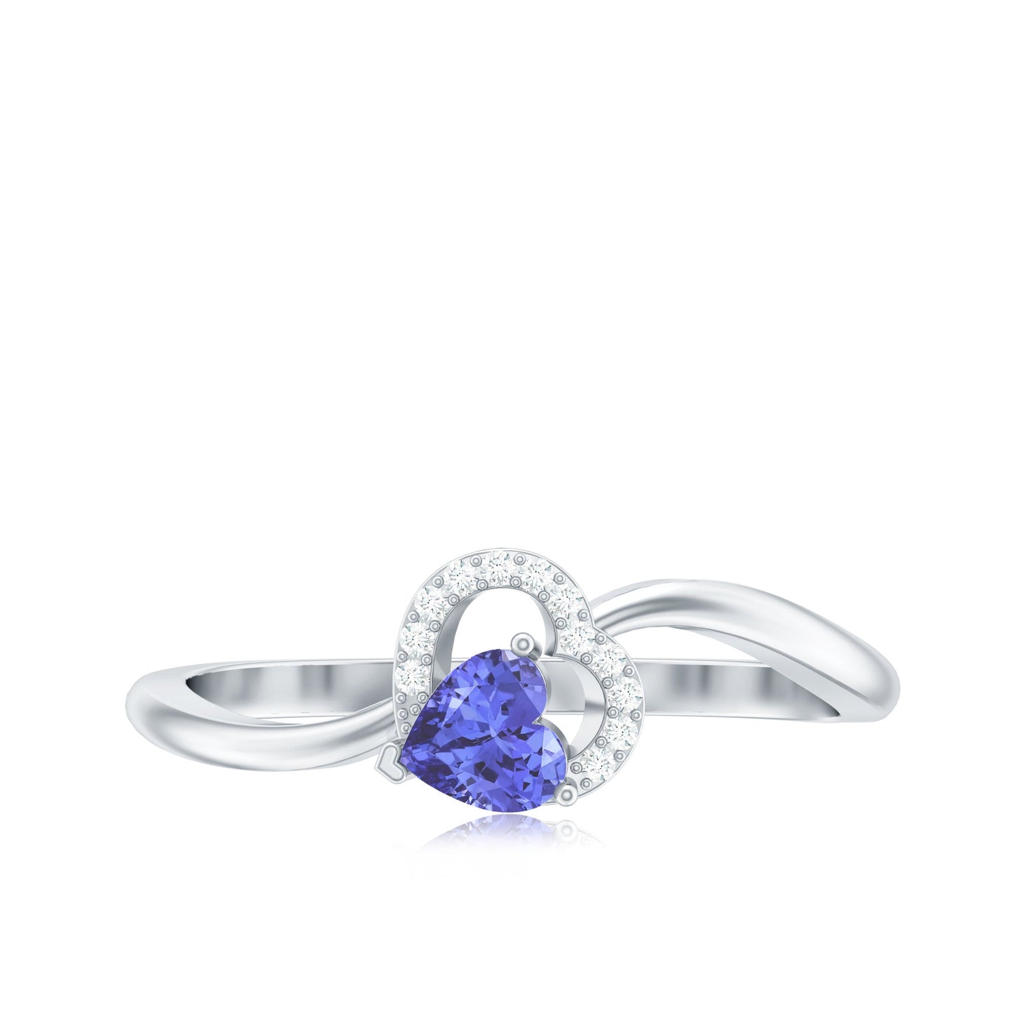 Natural Heart Shape Tanzanite Diamond Promise Ring for Valentines