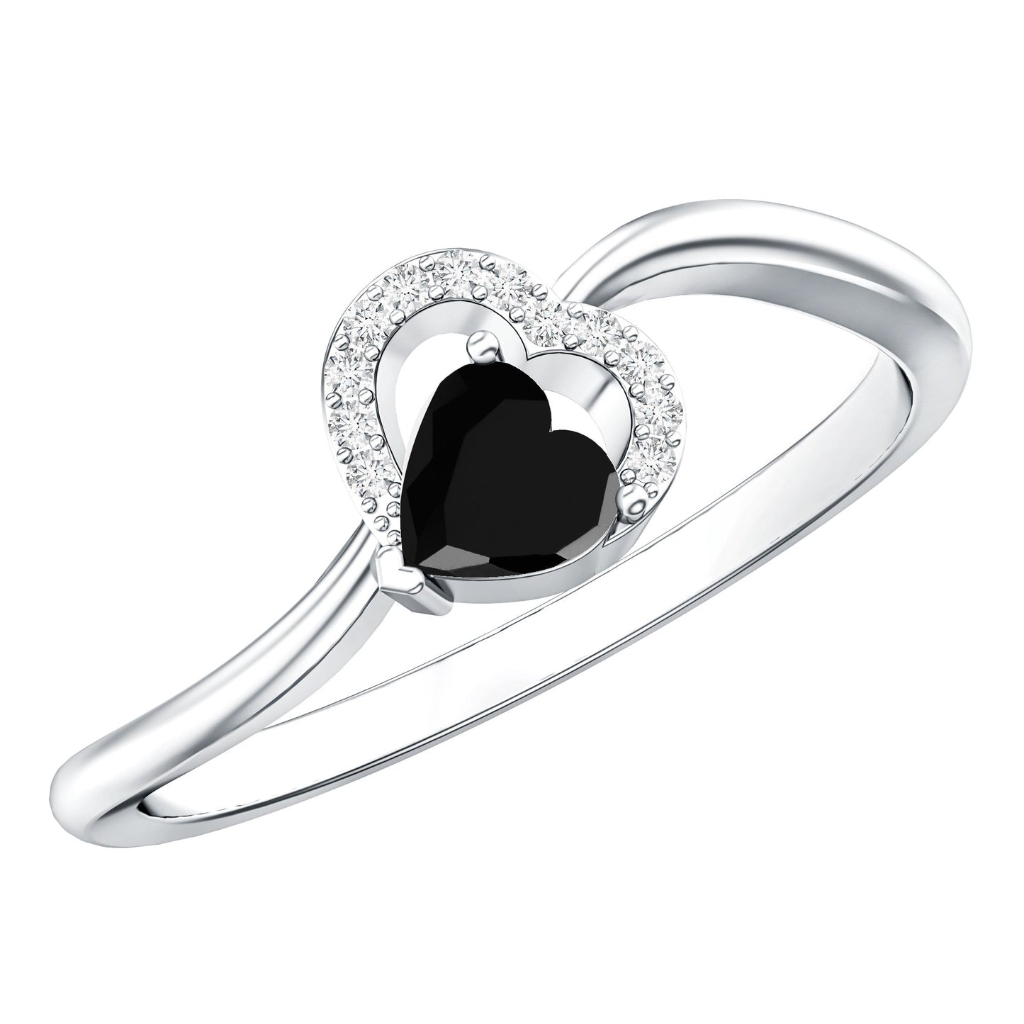 Genuine Black Onyx and Diamond Heart Promise Ring