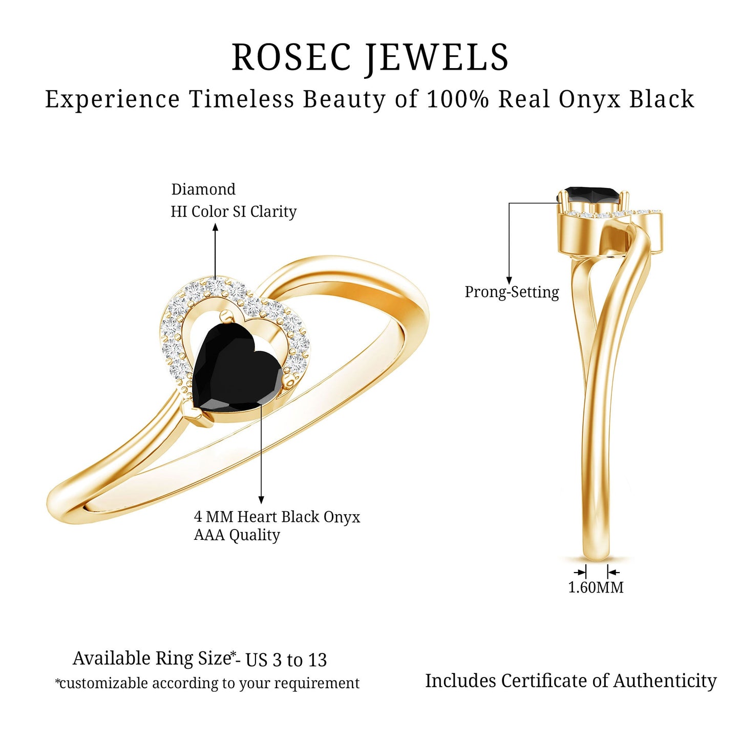 Genuine Black Onyx and Diamond Heart Promise Ring