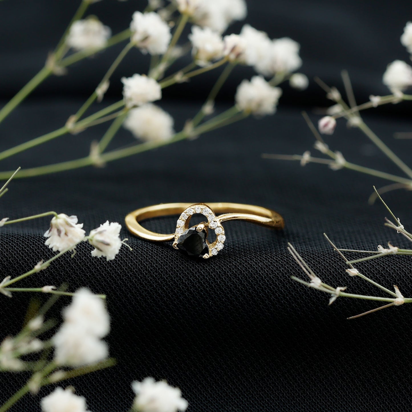 Genuine Black Onyx and Diamond Heart Promise Ring