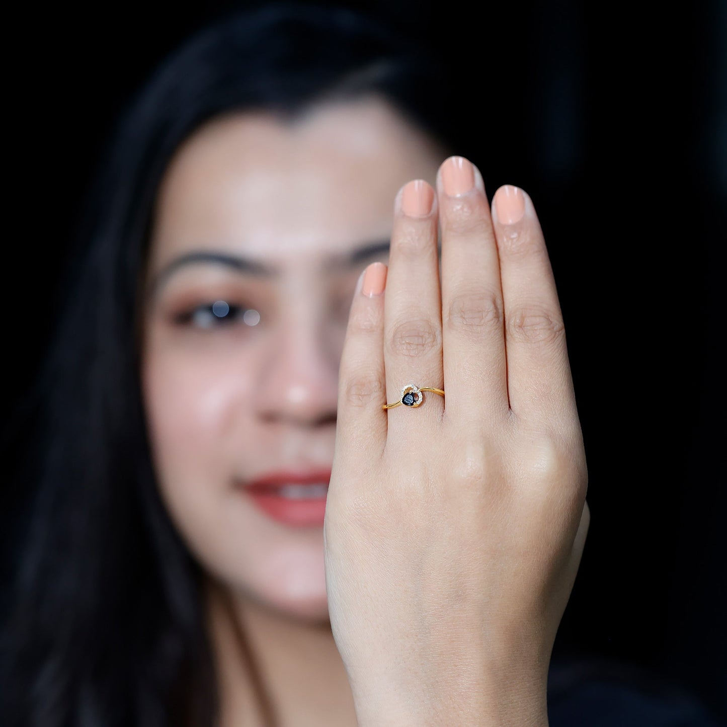 Genuine Black Onyx and Diamond Heart Promise Ring