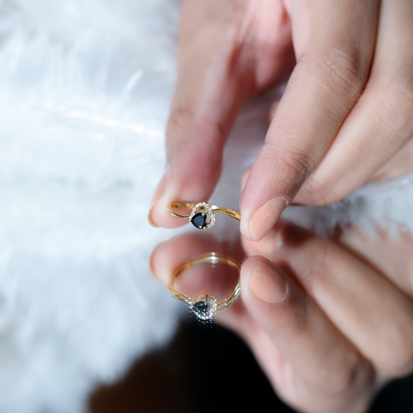 Genuine Black Onyx and Diamond Heart Promise Ring