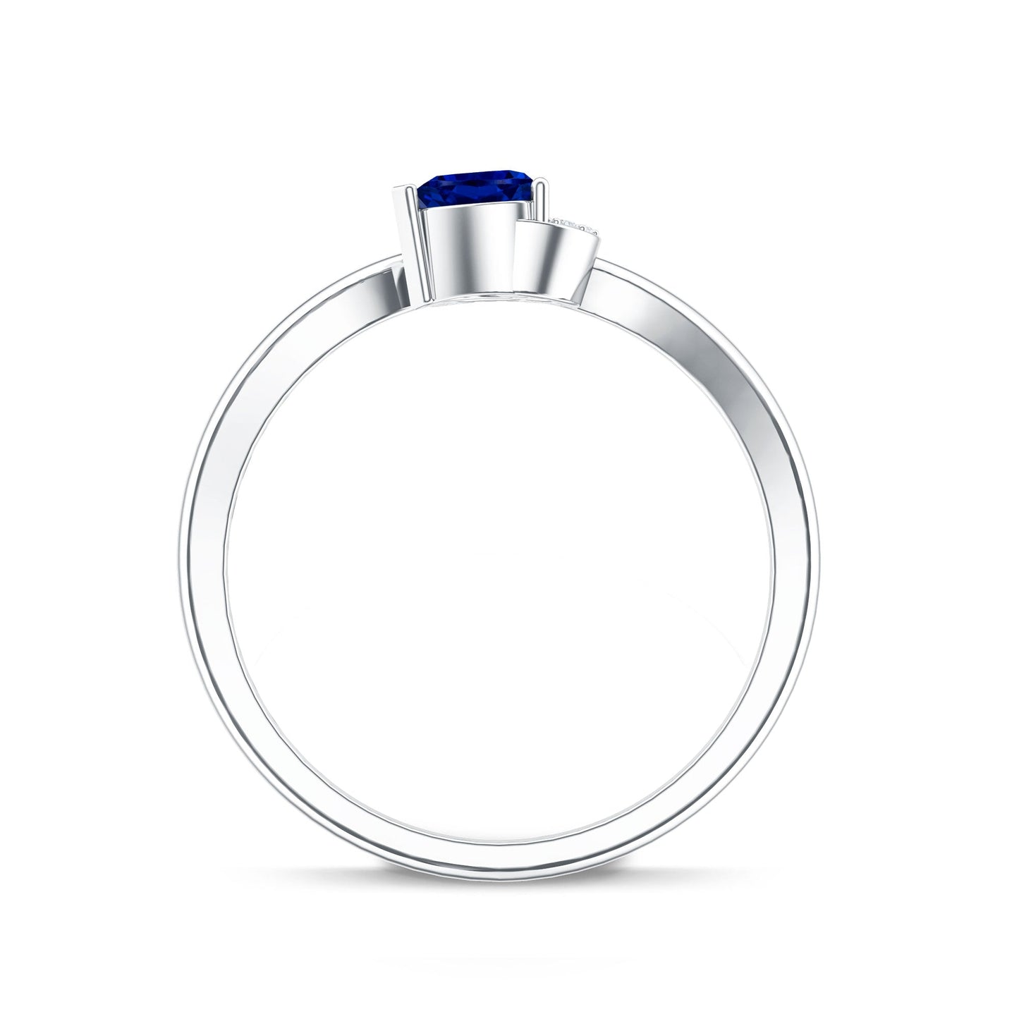 Certified Lab Grown Blue Sapphire Heart Promise Ring with Diamond