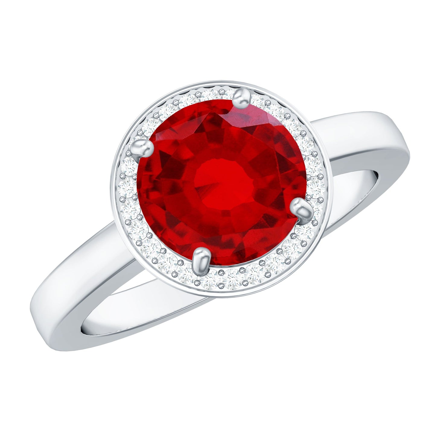 2 Carat Lab Grown Ruby Round Halo Engagement Ring