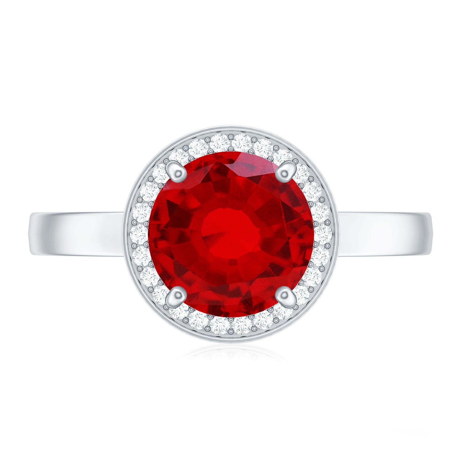 2 Carat Lab Grown Ruby Round Halo Engagement Ring