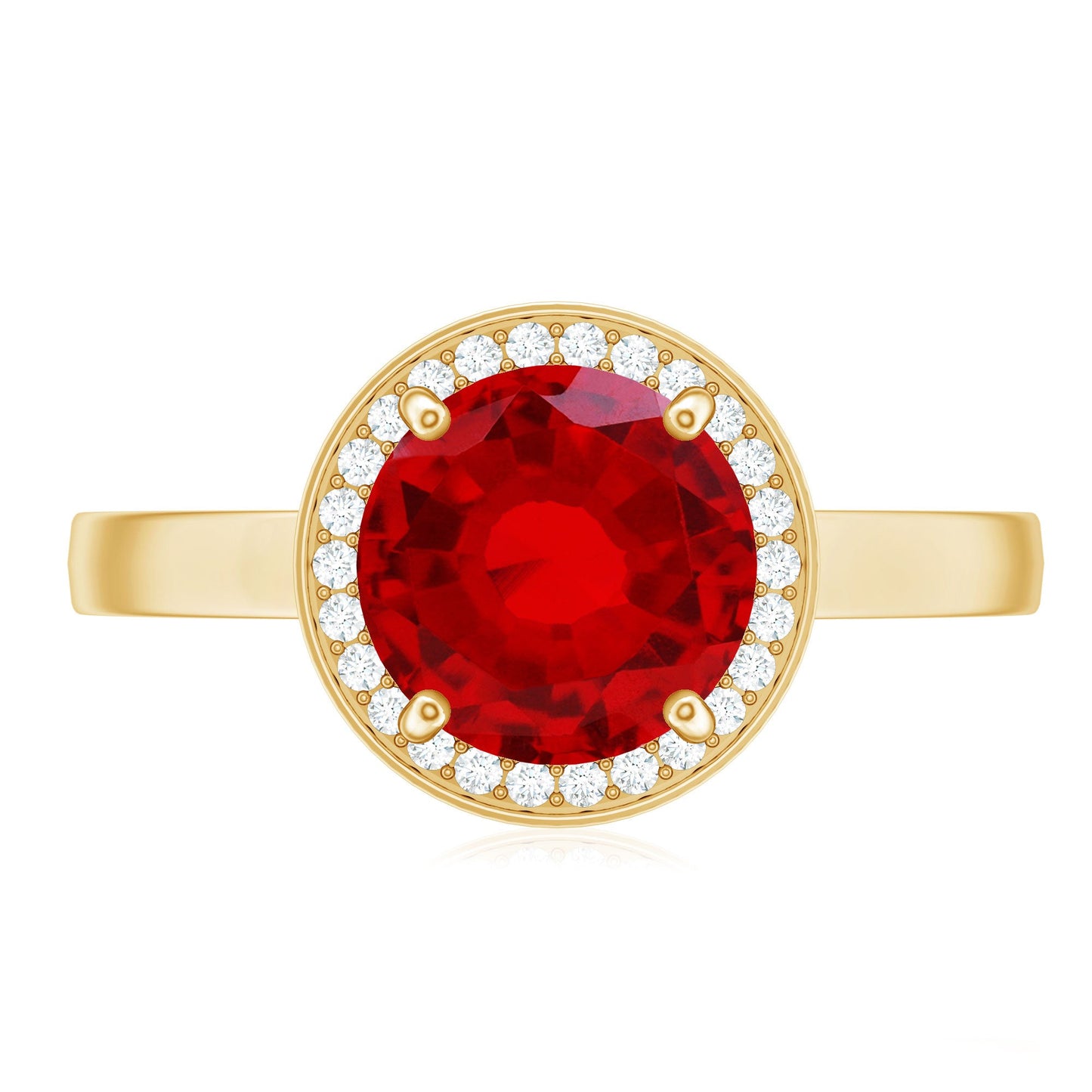 2 Carat Lab Grown Ruby Round Halo Engagement Ring