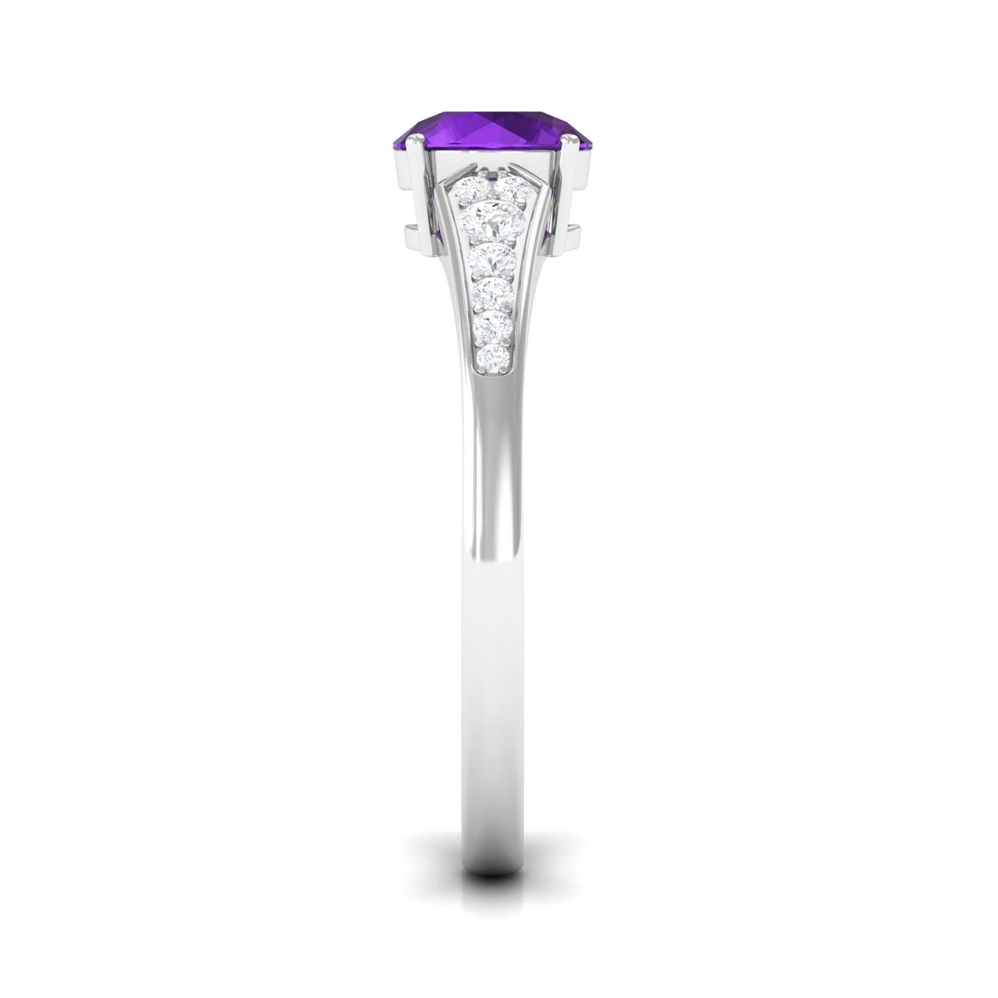 Natural 1.2 Carat Amethyst Engagement Ring with Diamond for Women