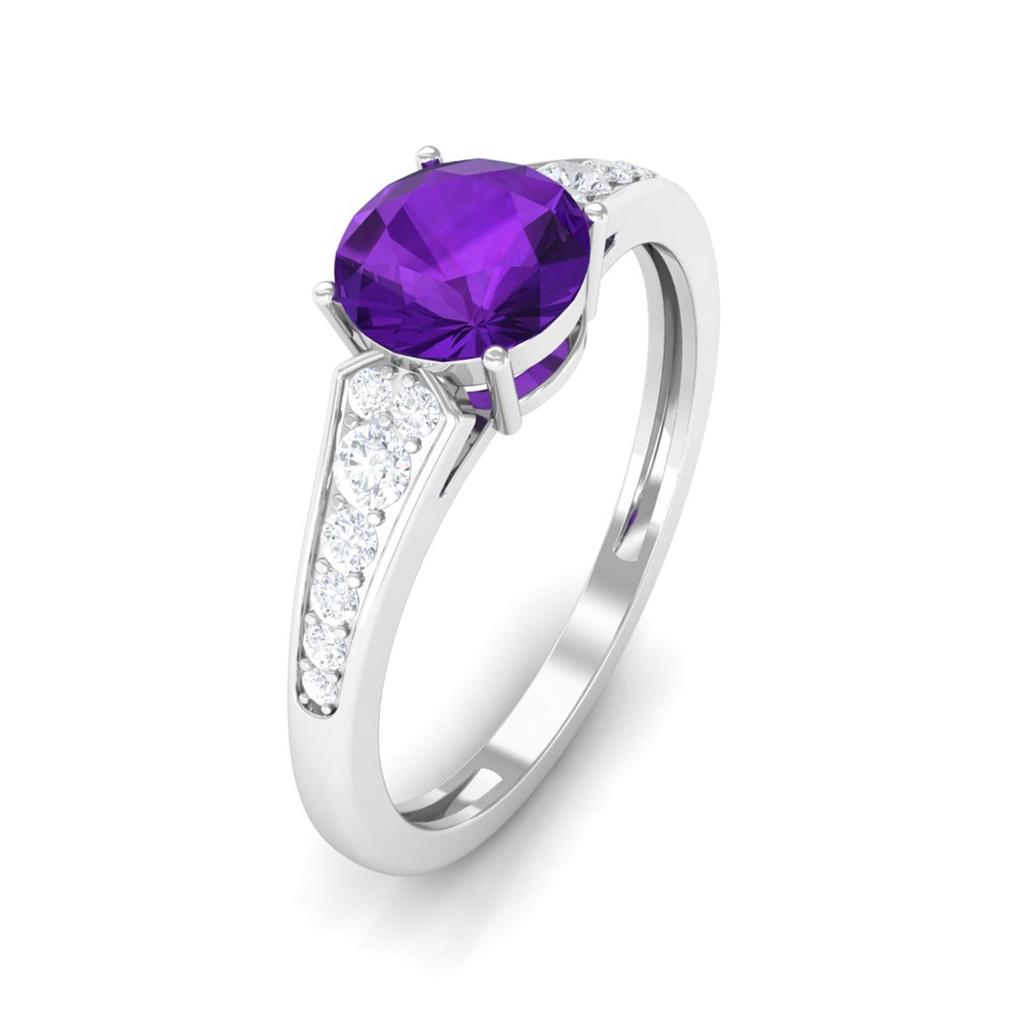 Natural 1.2 Carat Amethyst Engagement Ring with Diamond for Women