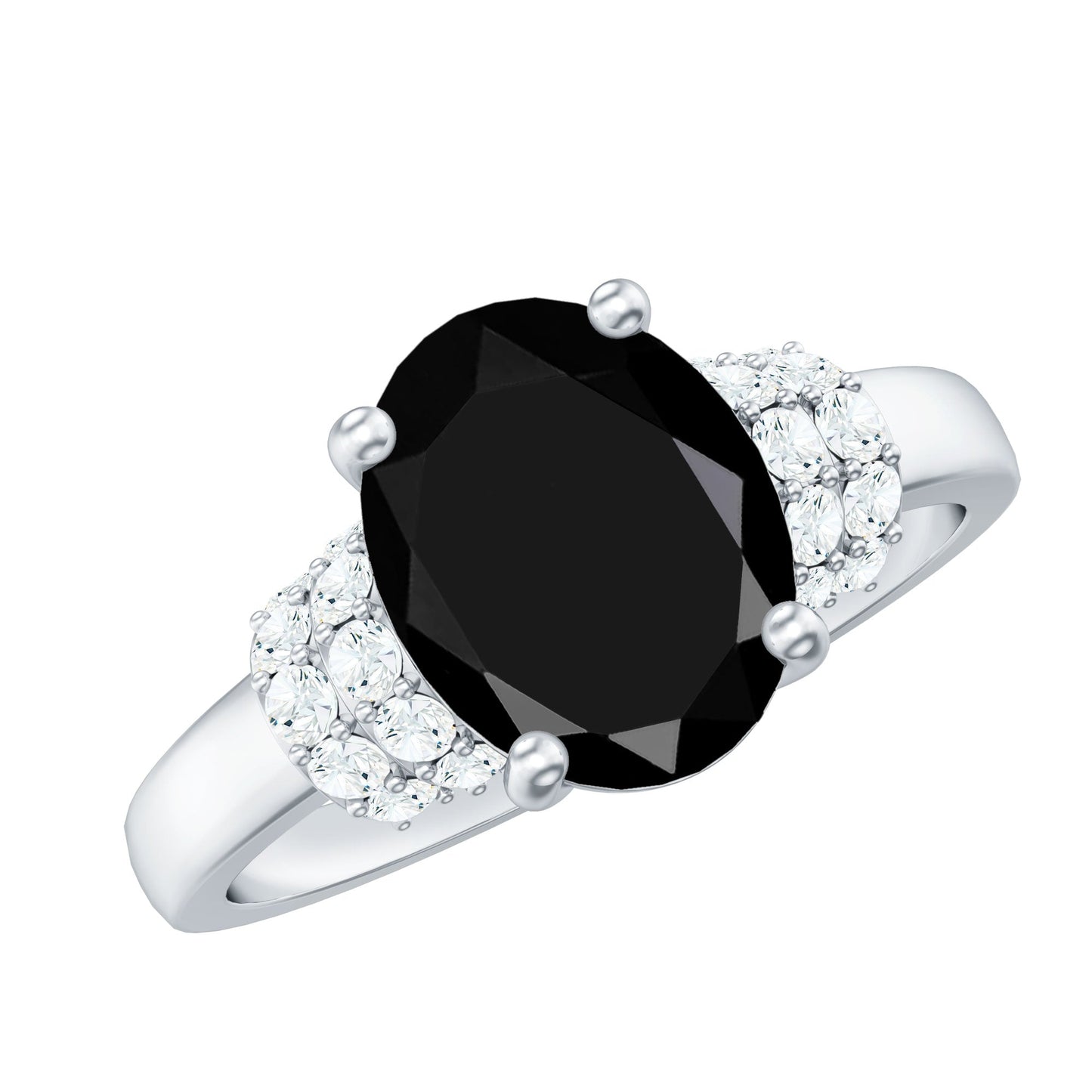 4.2 Carat Lab Grown Black Diamond Oval Engagement Ring with White Diamond