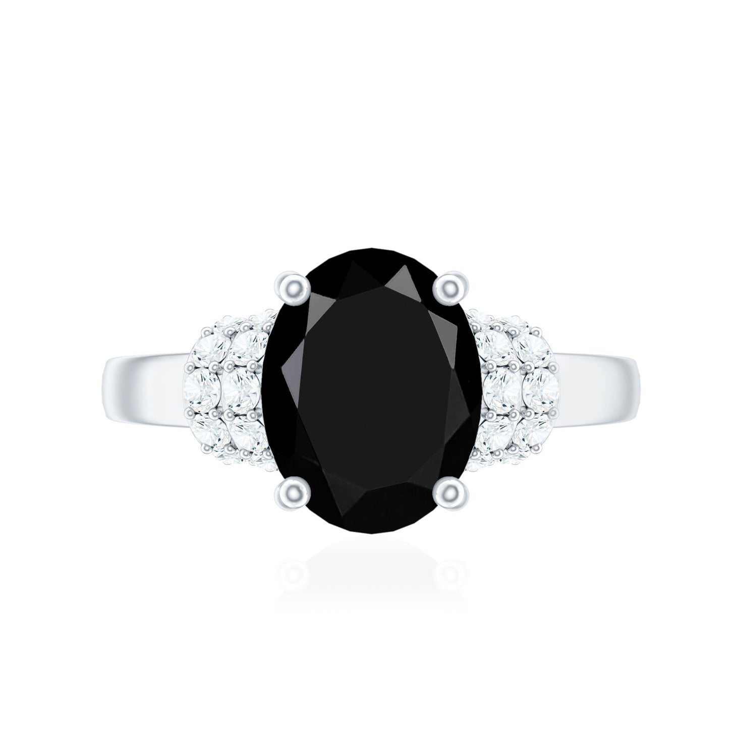 4.2 Carat Lab Grown Black Diamond Oval Engagement Ring with White Diamond
