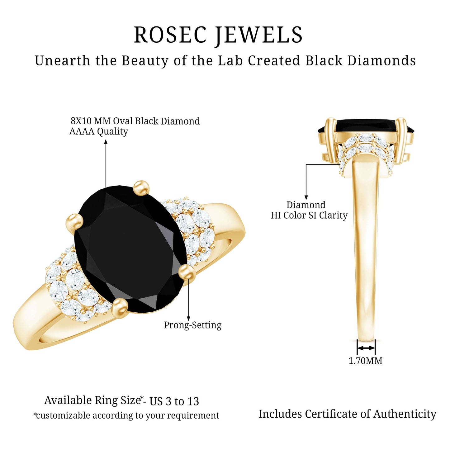 4.2 Carat Lab Grown Black Diamond Oval Engagement Ring with White Diamond