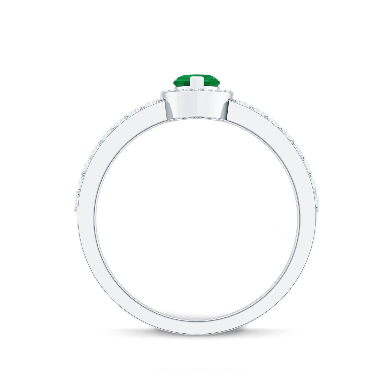 Natural Emerald Heart Promise Engagement Ring with Diamond Halo
