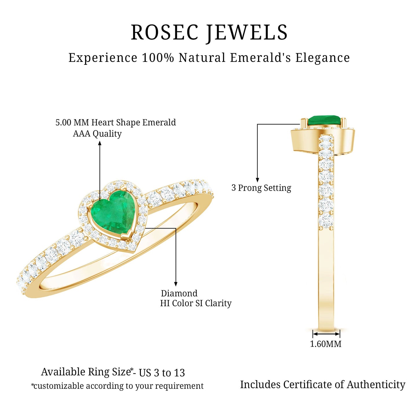Natural Emerald Heart Promise Engagement Ring with Diamond Halo