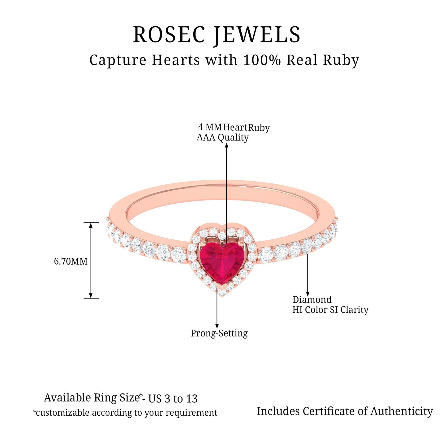 Genuine Ruby Heart Promise Ring with Diamond Halo