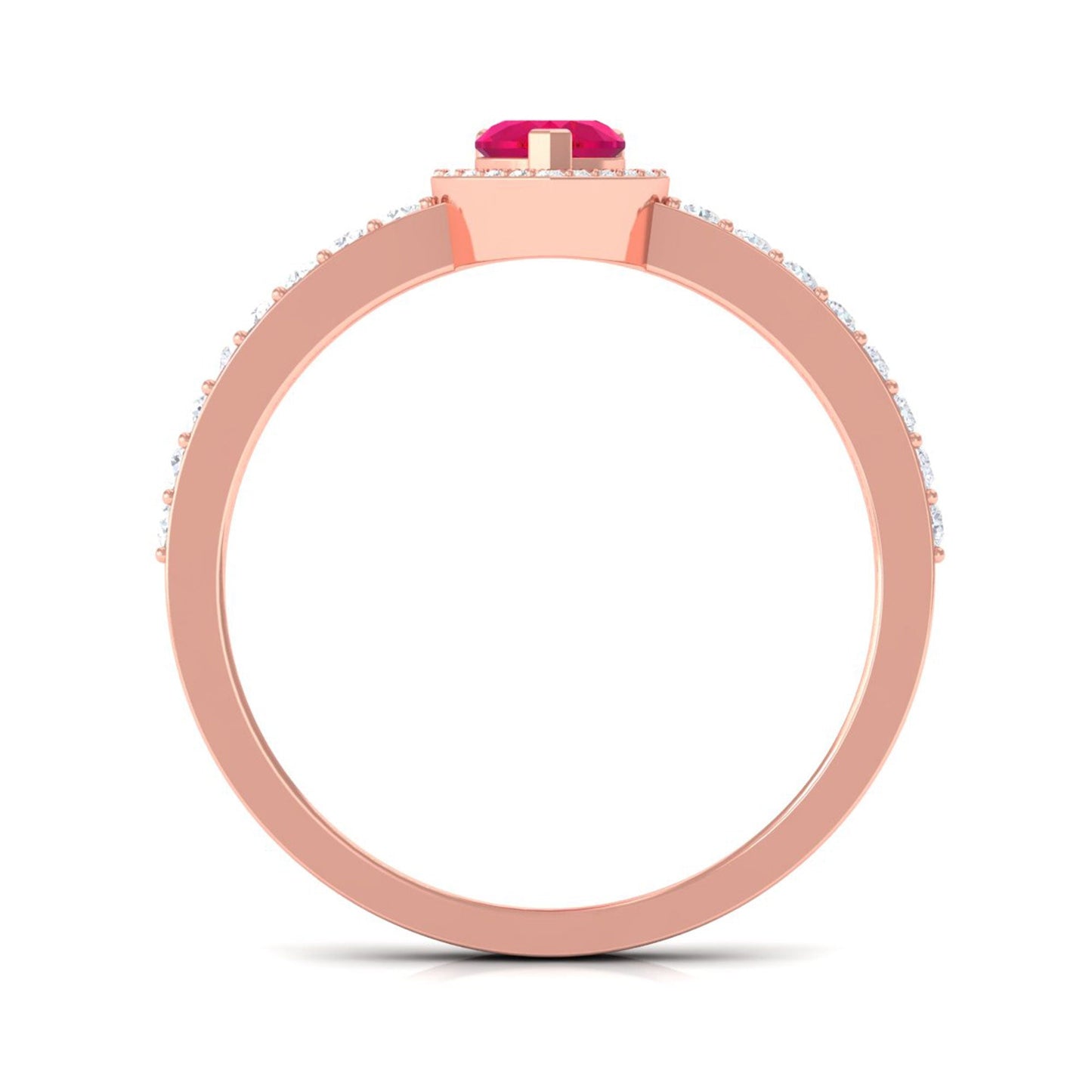 Genuine Ruby Heart Promise Ring with Diamond Halo
