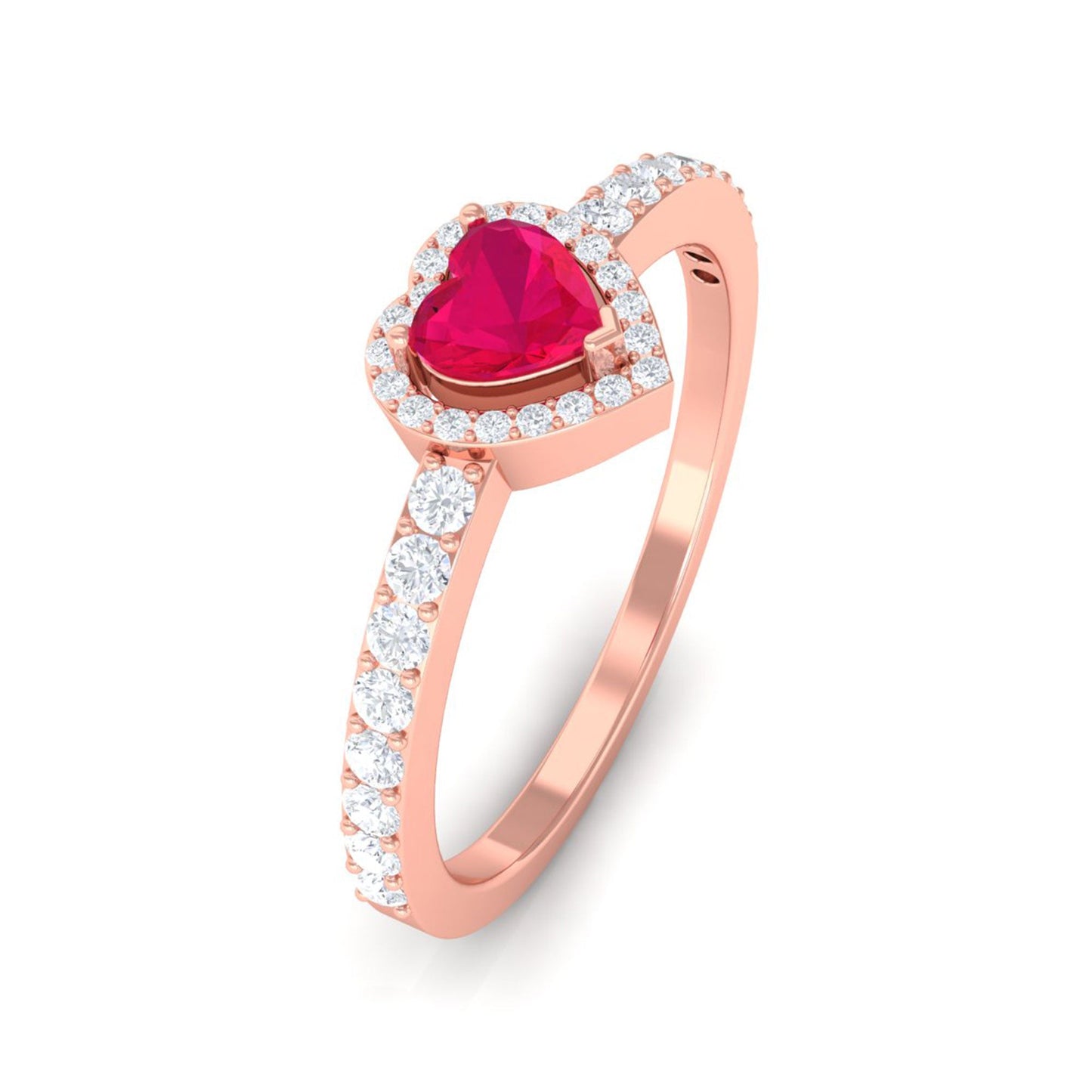 Genuine Ruby Heart Promise Ring with Diamond Halo