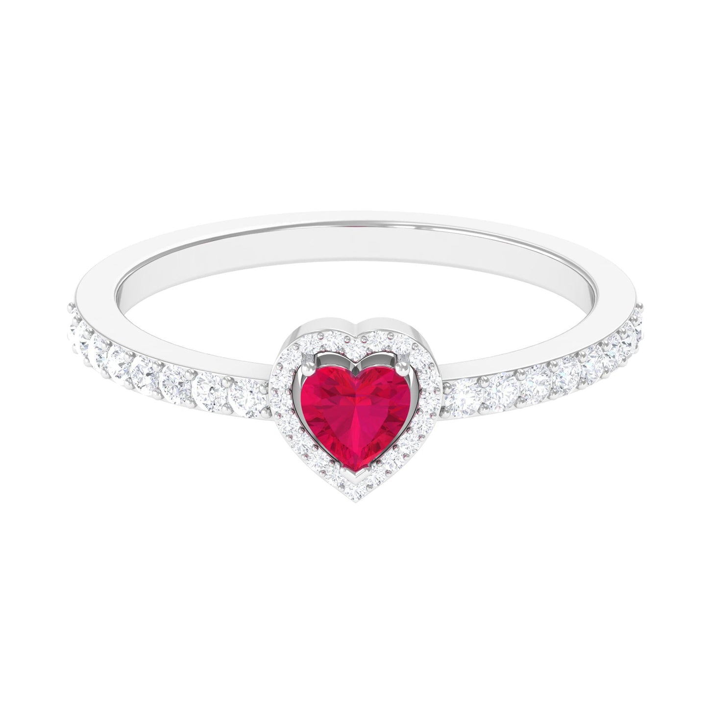 Genuine Ruby Heart Promise Ring with Diamond Halo