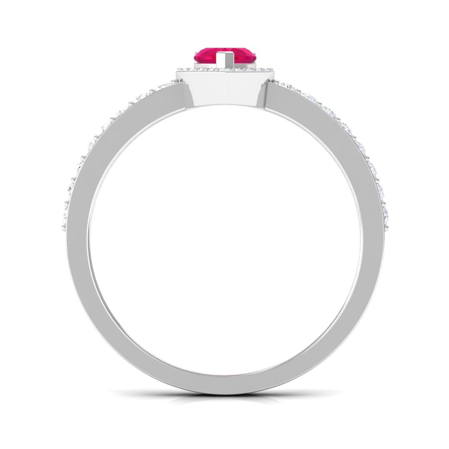 Genuine Ruby Heart Promise Ring with Diamond Halo