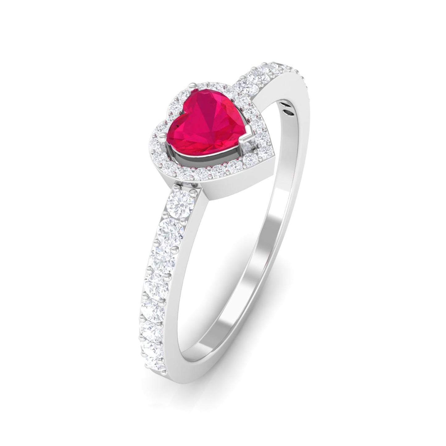Genuine Ruby Heart Promise Ring with Diamond Halo
