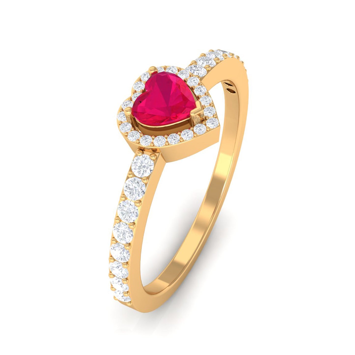Genuine Ruby Heart Promise Ring with Diamond Halo