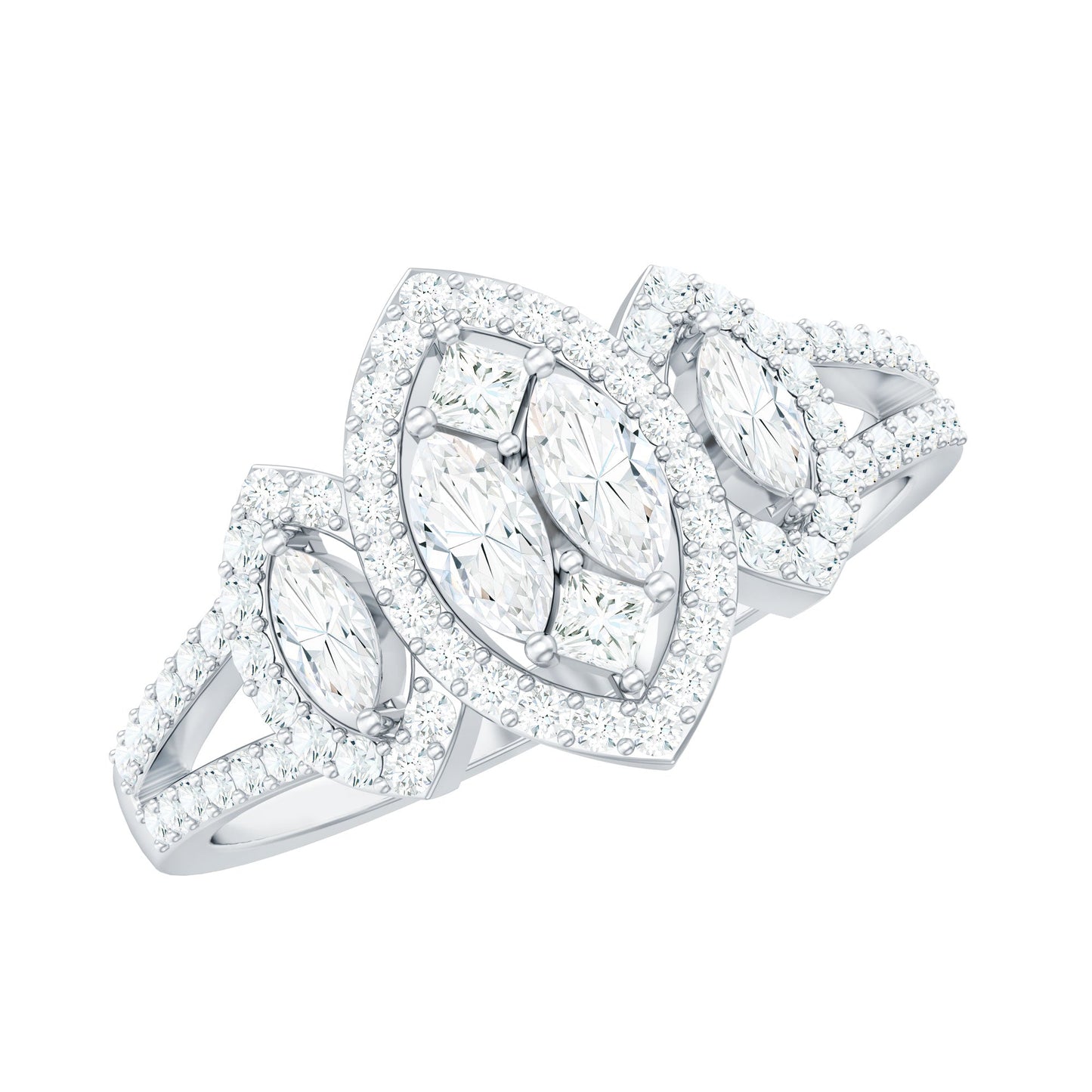 Certified Moissanite Unique Engagement Ring in Split Shank