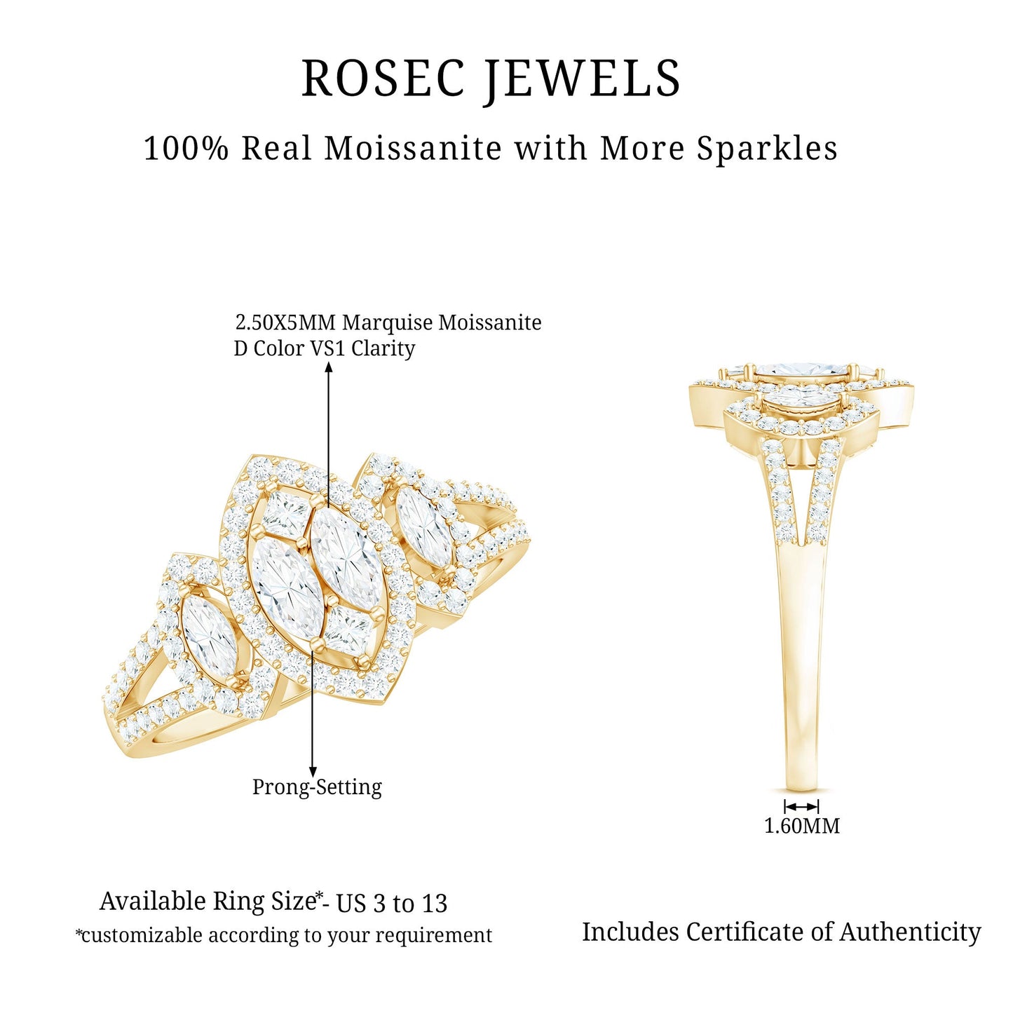 Certified Moissanite Unique Engagement Ring in Split Shank