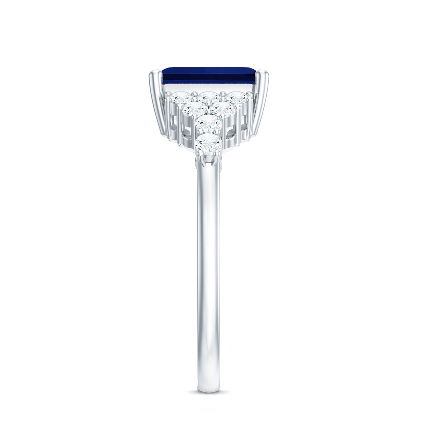 1.7 Carat Emerald Cut Lab Created Blue Sapphire Vintage Inspired Engagement Ring with Diamond