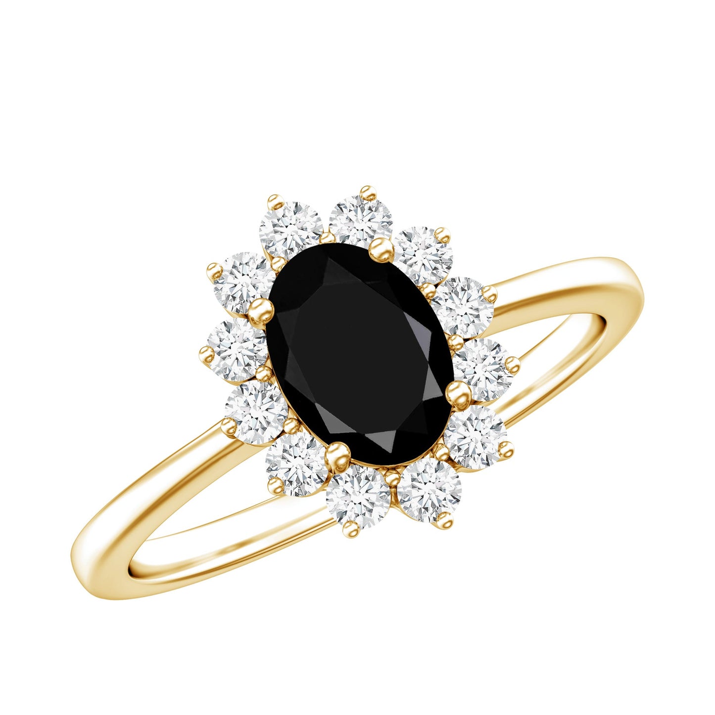 1.9 Carat Lab Grown Black Diamond Oval Engagement Ring with White Diamond Halo