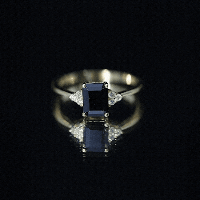 1.6 Carat Lab Grown Black Diamond Emerald Cut Engagement Ring with White Diamond