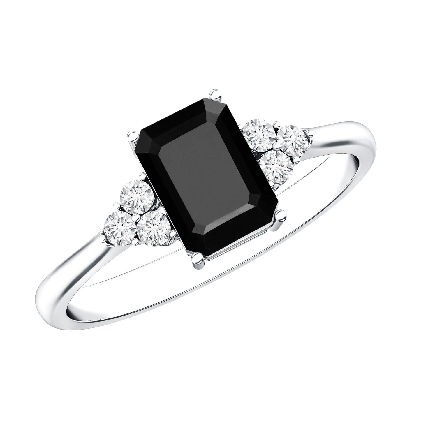 1.6 Carat Lab Grown Black Diamond Emerald Cut Engagement Ring with White Diamond