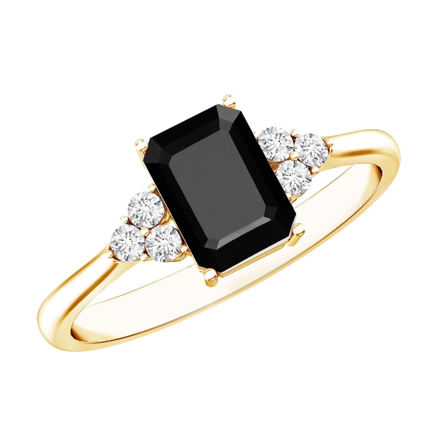 1.6 Carat Lab Grown Black Diamond Emerald Cut Engagement Ring with White Diamond