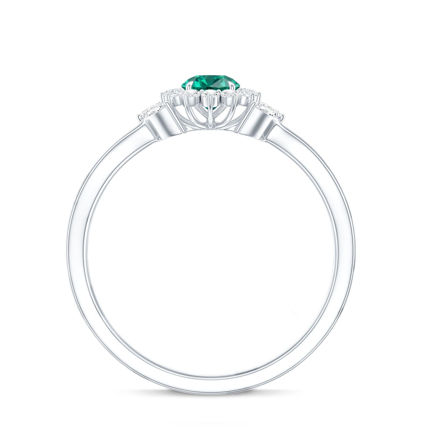 Certified Lab Grown Emerald Diamond Flower Engagement Ring with Split Shank