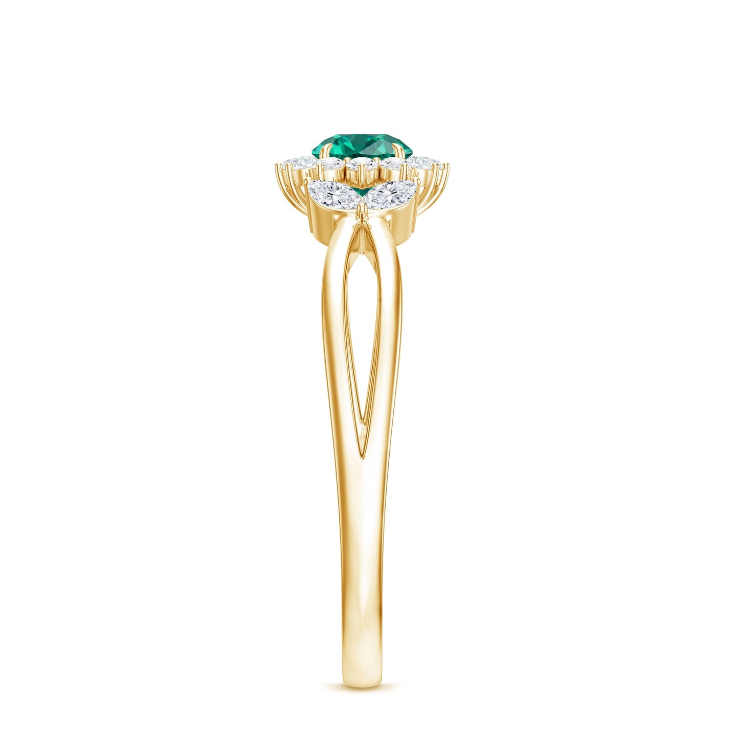 Certified Lab Grown Emerald Diamond Flower Engagement Ring with Split Shank