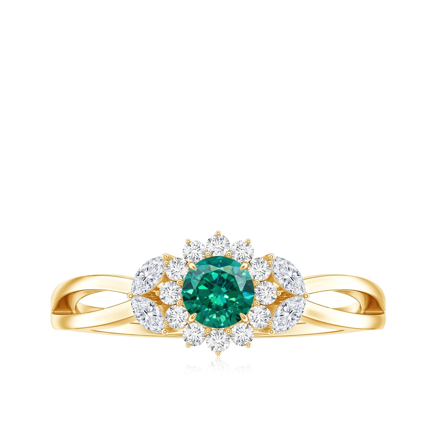 Certified Lab Grown Emerald Diamond Flower Engagement Ring with Split Shank
